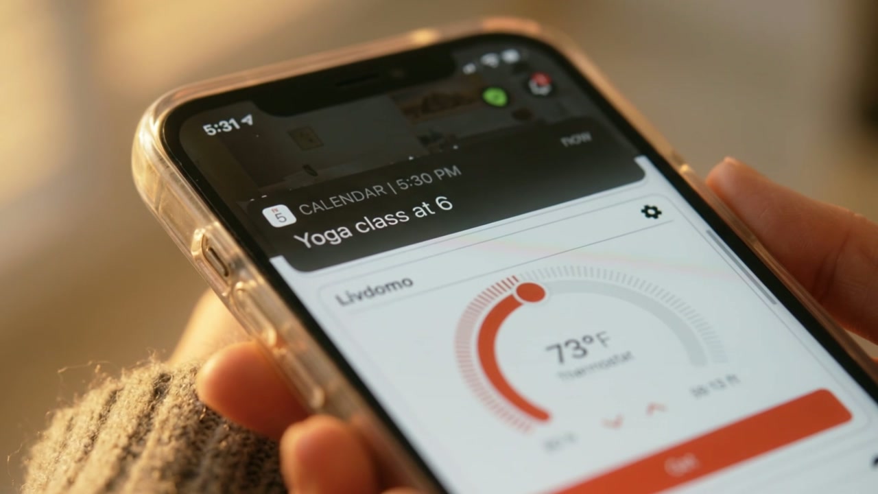 Resident using the DOMO Community App for smart controls and building services